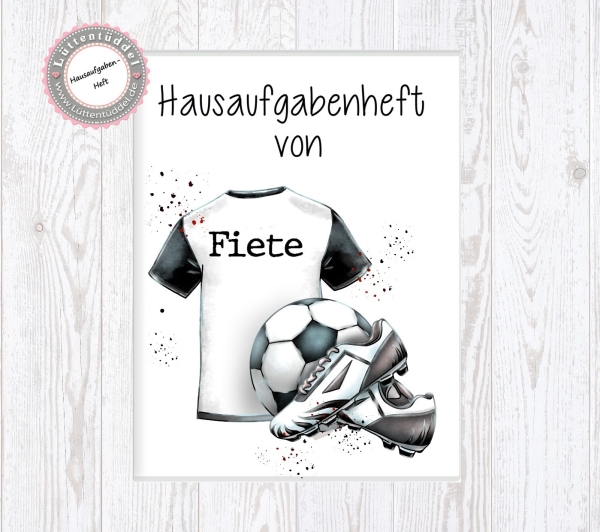 zuckersüßes Schulheft Umschlag mit Name Fußball Hausaufgabenheft in seperater Hochwertiger Hülle von Lüttentüddel®